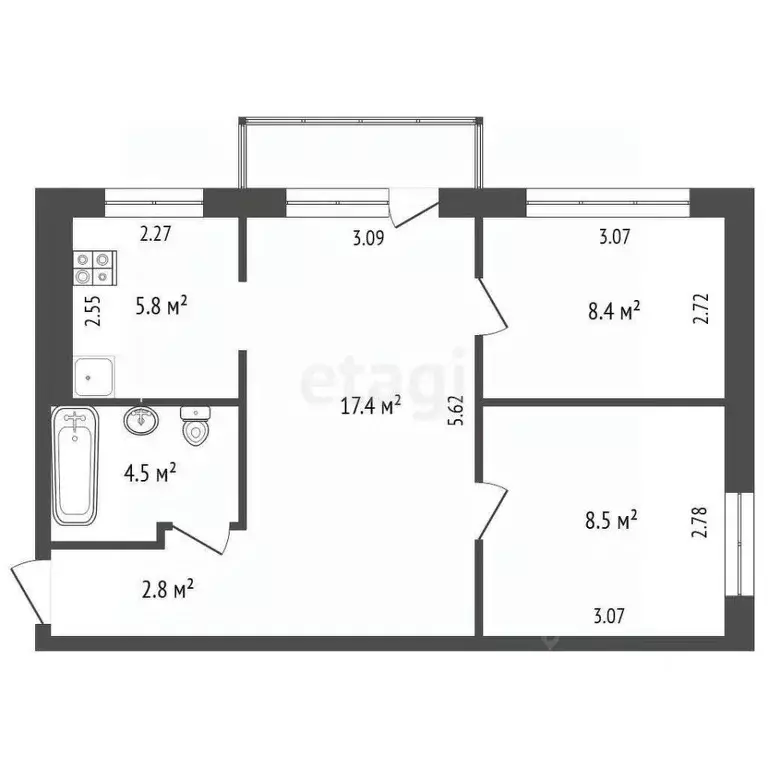 3-к кв. Кемеровская область, Междуреченск Октябрьская ул., 24 (47.4 м) - Фото 2