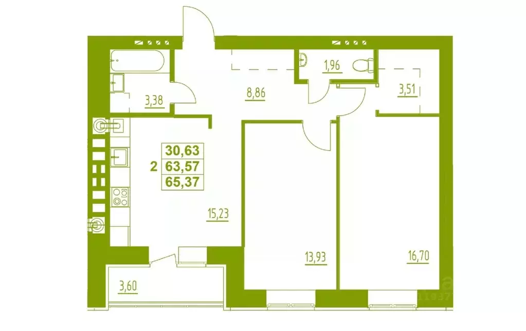 2-к кв. Мордовия, Саранск ул. Фурманова, 35 (65.37 м) - Фото 0