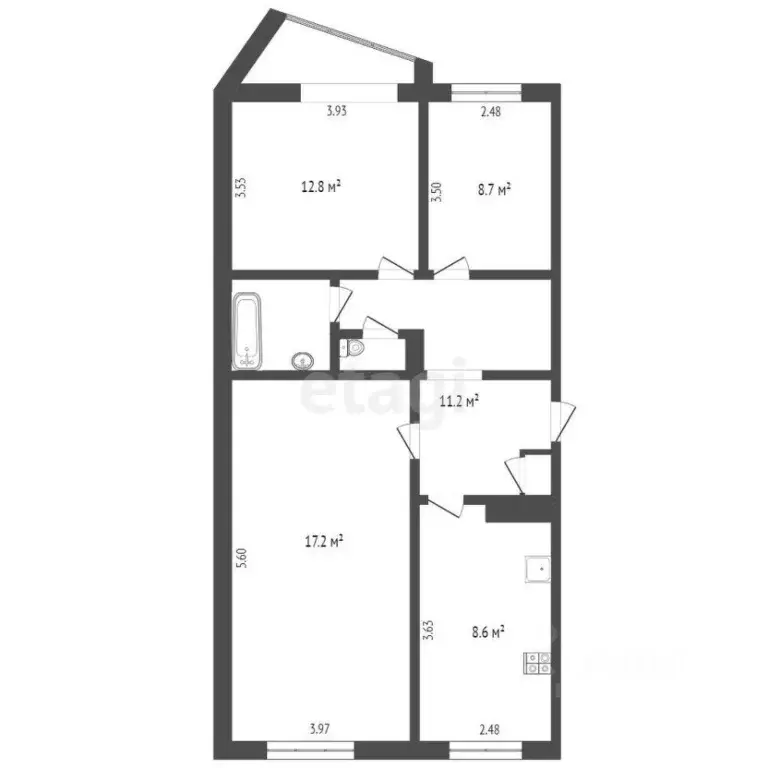 3-к кв. Камчатский край, Петропавловск-Камчатский ул. Абеля, 12 (63.0 ... - Фото 2