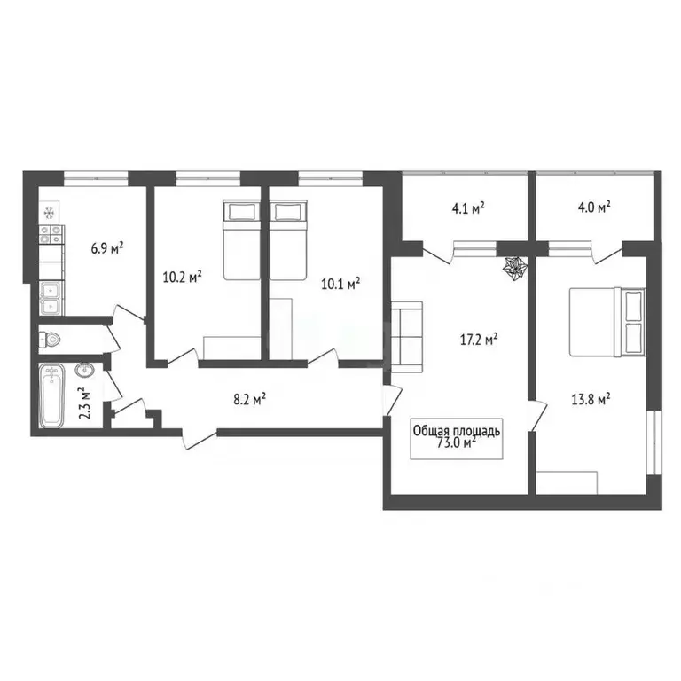 4-к кв. Новосибирская область, Новосибирск Киевская ул., 32 (73.0 м) - Фото 2