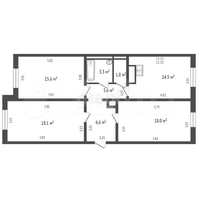 3-к. квартира, 81,5 м, 14/17 эт. - Фото 0