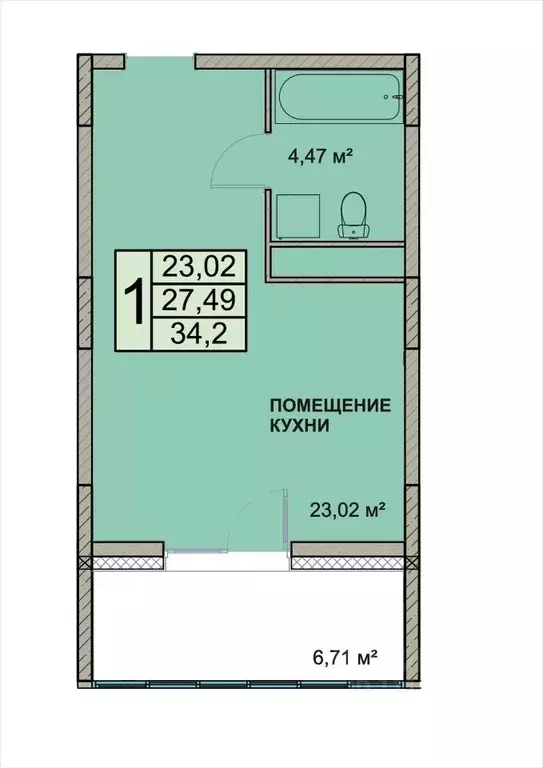 Студия Ярославская область, Ярославль Чернопрудная ул., 2 (34.2 м) - Фото 0