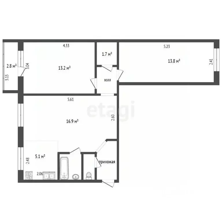 3-к кв. Омская область, Омск пос. Амурский, ул. Нахимова, 57 (58.5 м) - Фото 2