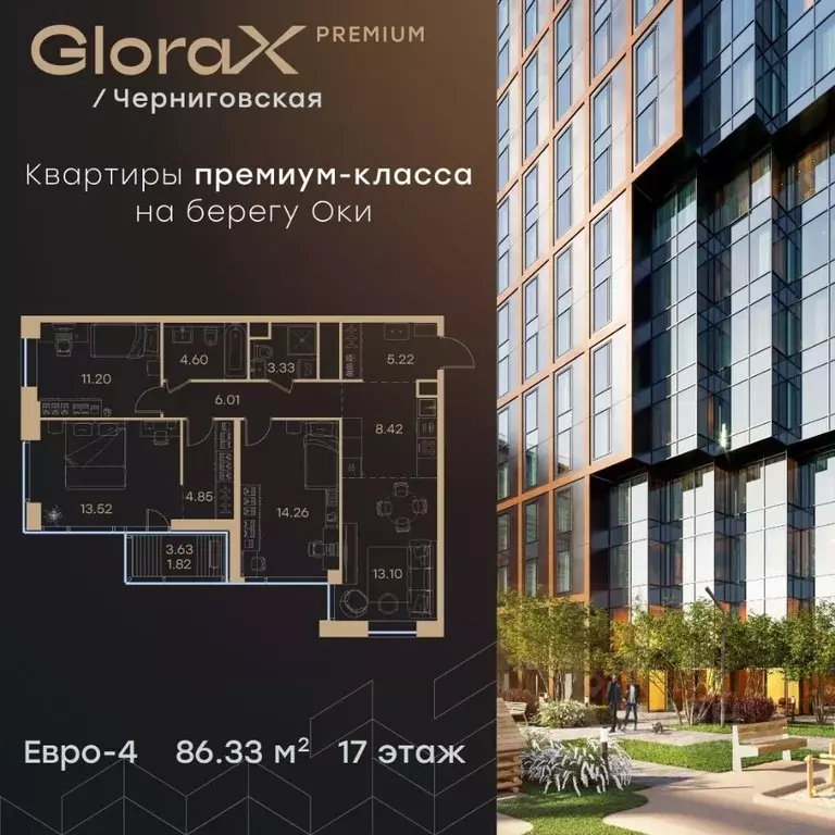 3-к кв. Нижегородская область, Нижний Новгород Глоракс Премиум ... - Фото 0