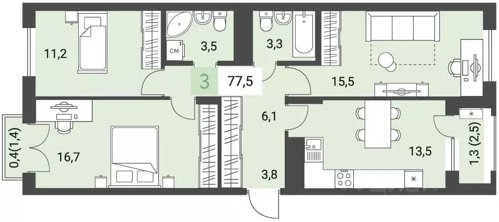 3-к кв. Удмуртия, Ижевск ул. Имени В.С. Тарасова, 4 (77.5 м) - Фото 0