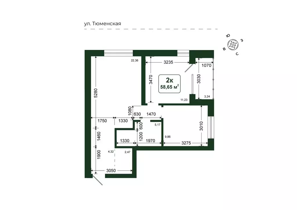 2-комнатная квартира: Дударева, ЖК Родина-2 (58.65 м) - Фото 1