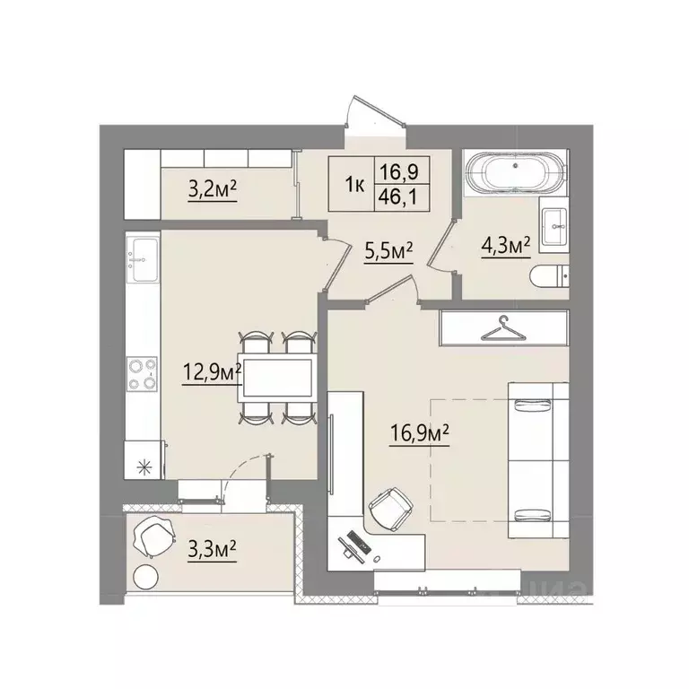 1-к кв. Воронежская область, Рамонский район, с. Ямное ул. Багратиона, ... - Фото 1