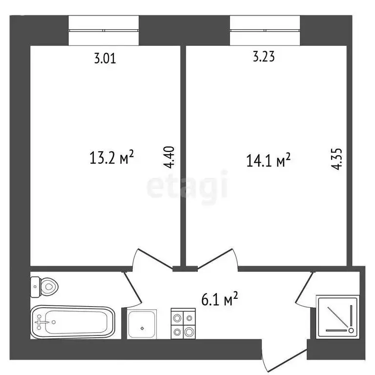 2-комнатная квартира: Омск, Космический проспект, 97Ак3 (37.1 м) - Фото 1