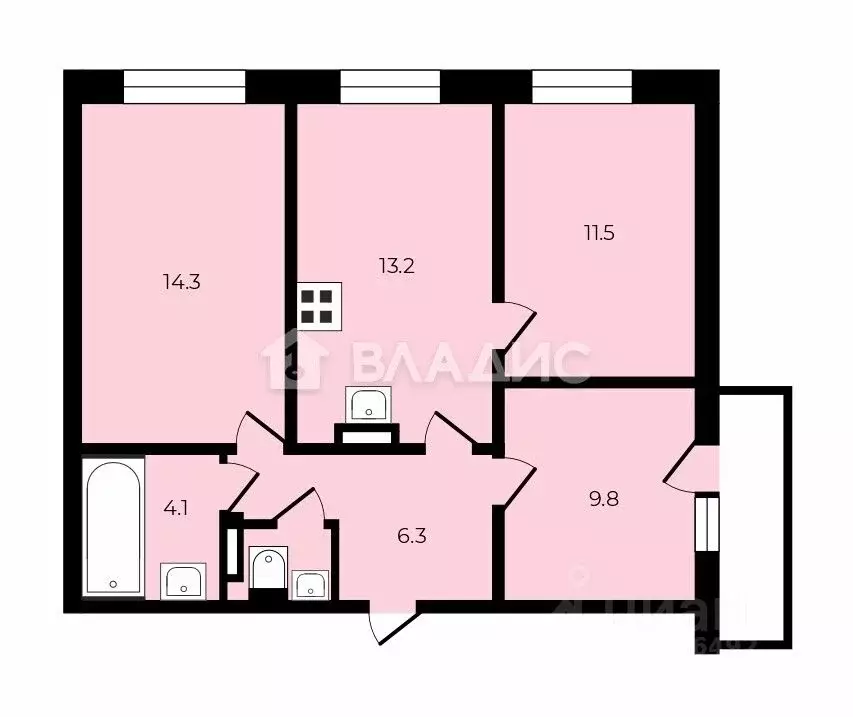 3-к кв. Ленинградская область, Мурино Всеволожский район, ул. ... - Фото 2