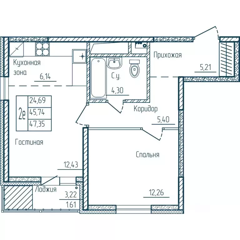 1-к кв. Мордовия, Саранск Центр жилрайон, Мон жилой комплекс (47.35 м) - Фото 1