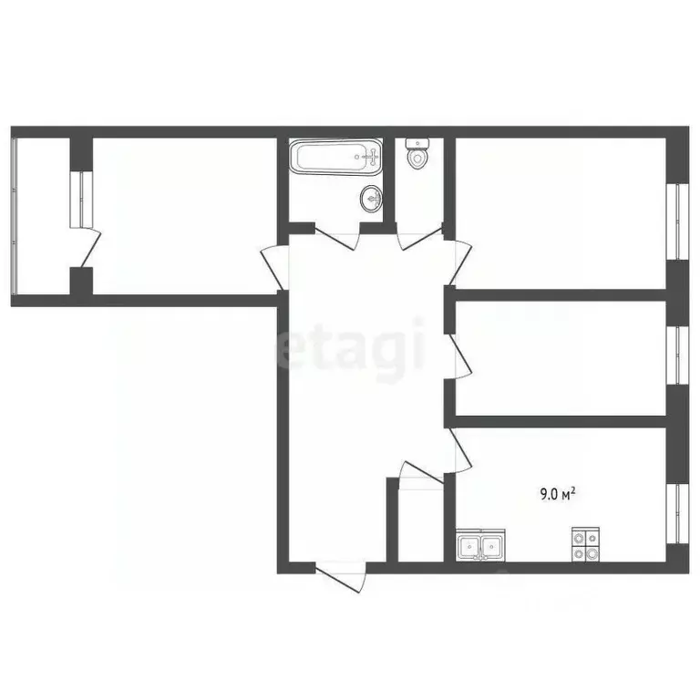 3-к кв. Костромская область, Кострома ул. Задорина, 8 (65.0 м) - Фото 1