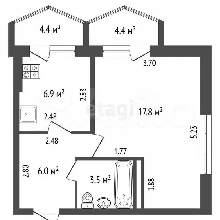 1-к. квартира, 38,6 м, 2/10 эт. - Фото 0
