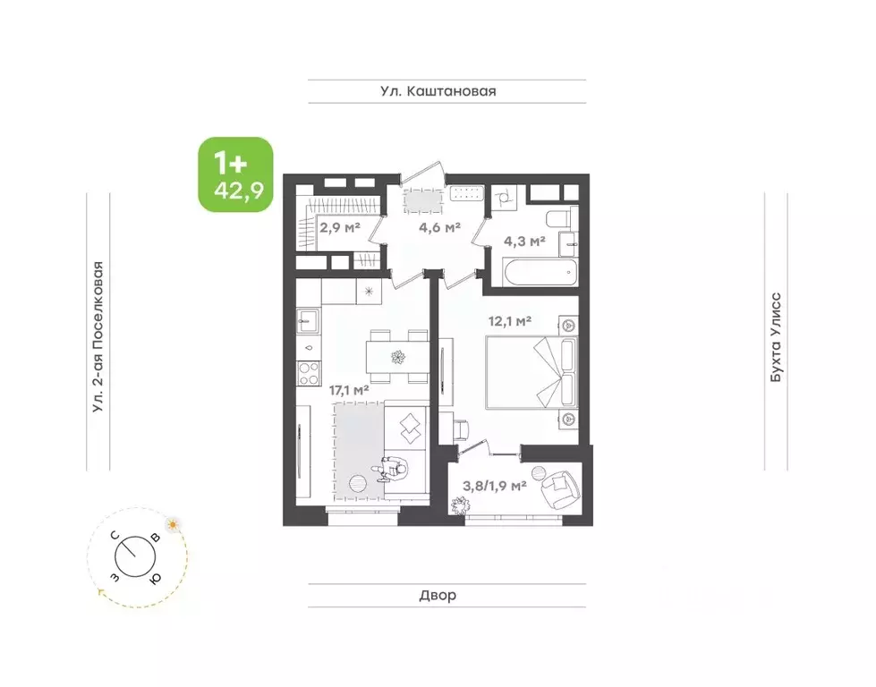 1-к кв. Приморский край, Владивосток ул. 3-я Поселковая, 16/1 (42.9 м) - Фото 1