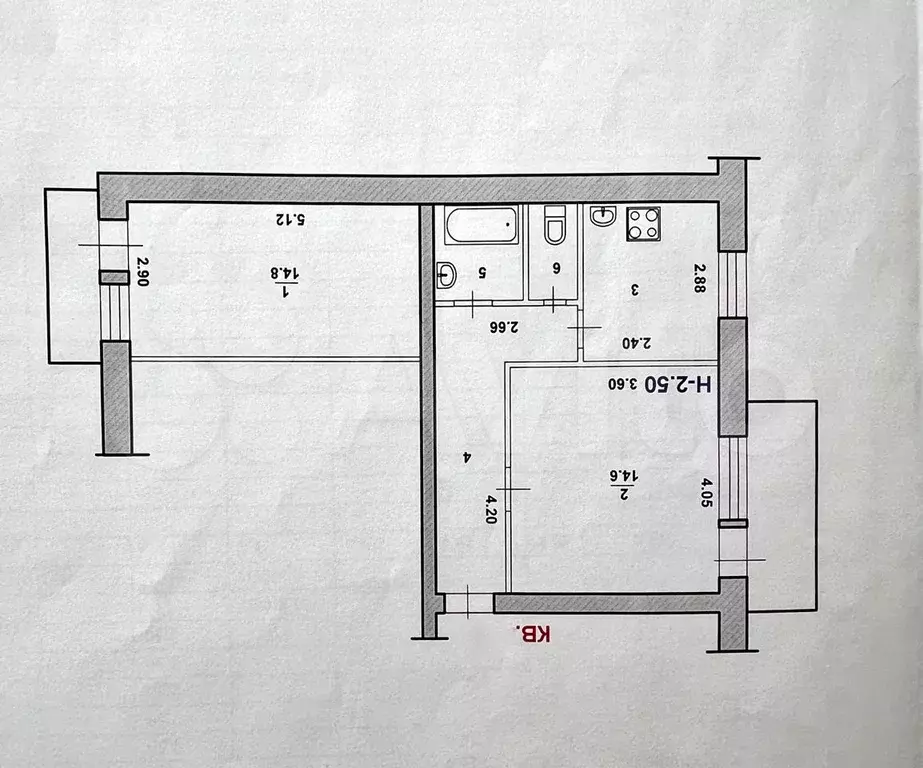 2-к. квартира, 49 м, 4/5 эт. - Фото 0