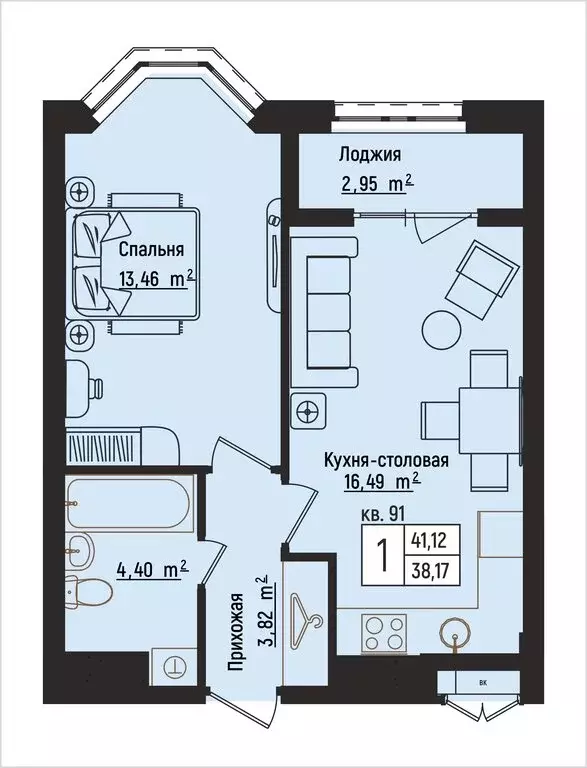 1-комнатная квартира: Нижний Новгород, Литературная улица, 5 (41.12 м) - Фото 1