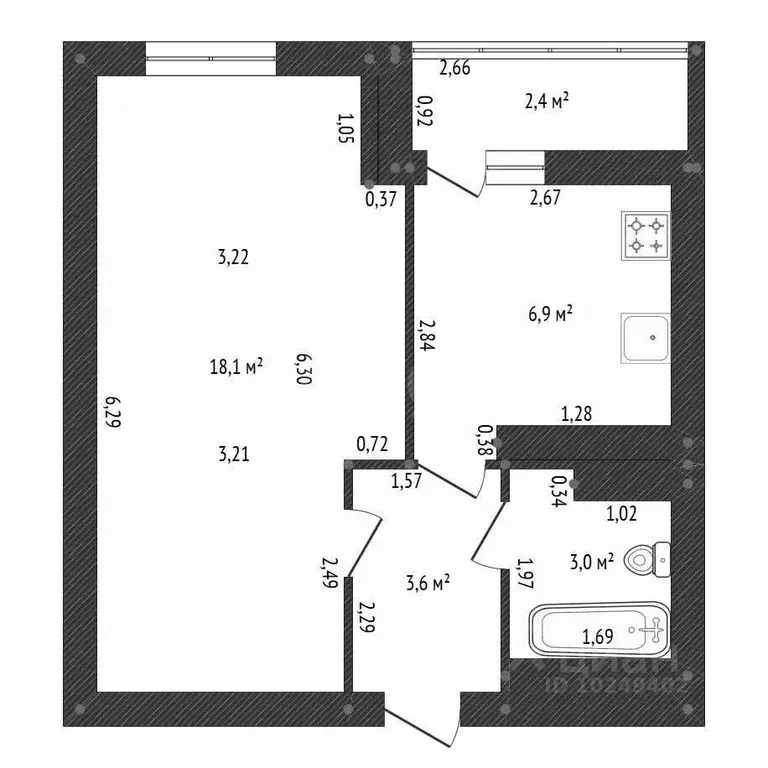 1-к кв. Башкортостан, Уфа Бакалинская ул., 64/2 (33.9 м) - Фото 2