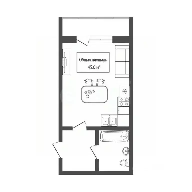 Студия Новосибирская область, Бердск ул. Попова, 11/2 (45.0 м) - Фото 2
