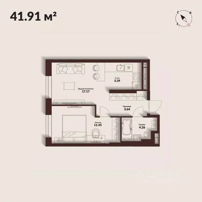 1-к кв. Приморский край, Владивосток Каскада жилой комплекс (41.91 м) - Фото 1