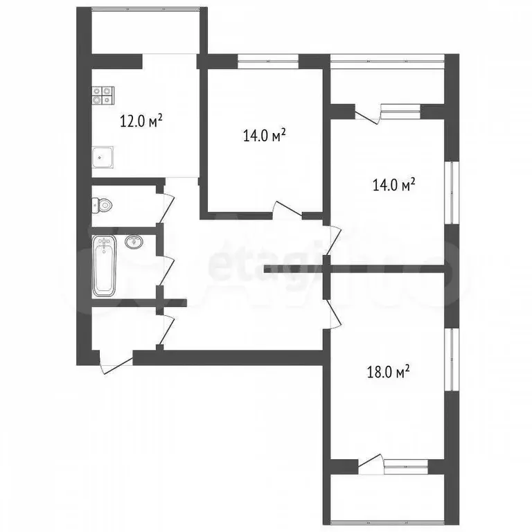 3-к. квартира, 75 м, 6/14 эт. - Фото 0