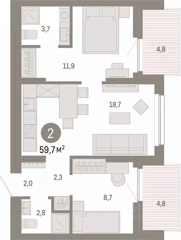 2-к кв. Новосибирская область, Новосибирск Лебедевский кв-л,  (59.7 м) - Фото 0