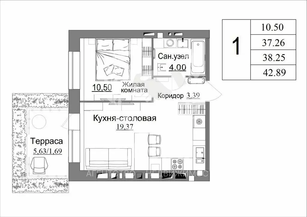 1-комнатная квартира: Калуга, Счастливая улица, 11Б (38.95 м) - Фото 1