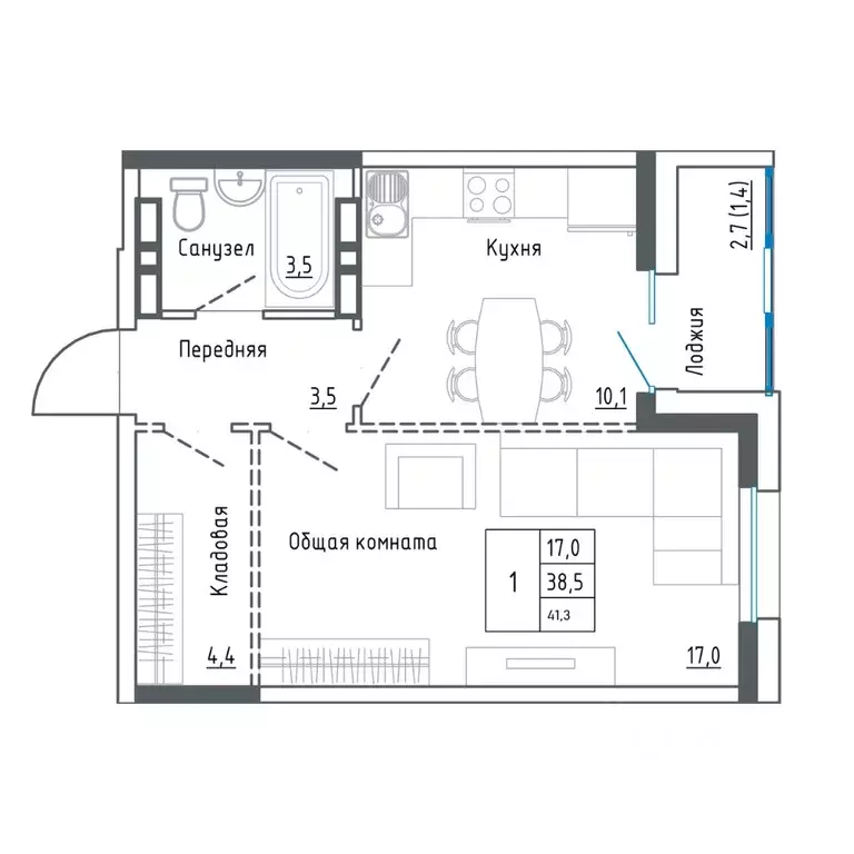 1-к кв. Приморский край, Уссурийск ул. Александра Францева, 44 (41.3 ... - Фото 1