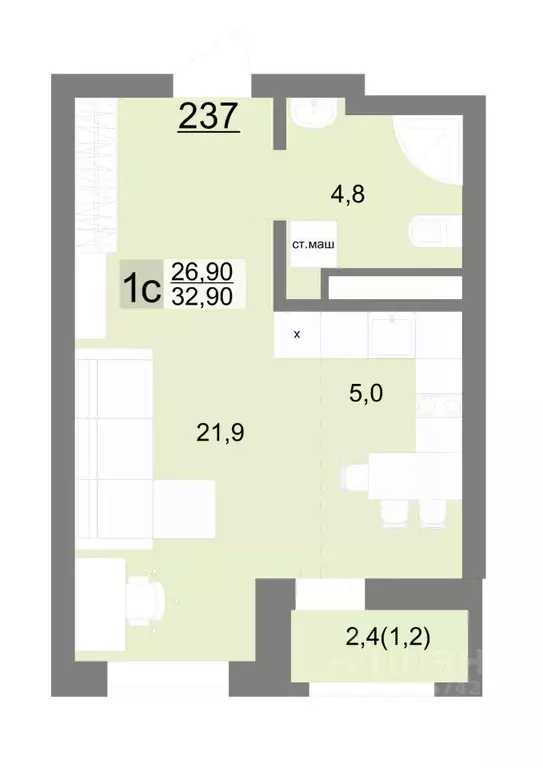 Студия Свердловская область, Екатеринбург ул. Металлургов, 63/3 (32.9 ... - Фото 1