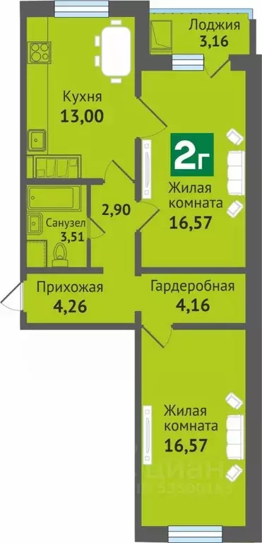 2-к кв. Марий Эл, Медведево городское поселение, Медведево пгт ул. ... - Фото 1