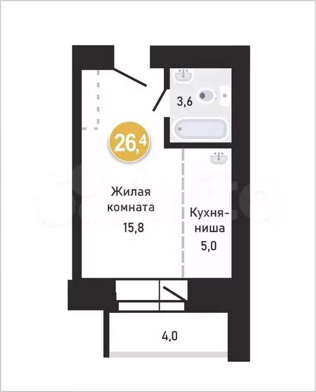 Квартира-студия, 26,6 м, 9/12 эт. - Фото 0