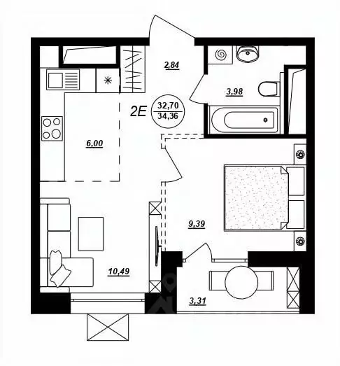 2-к кв. Хабаровский край, Хабаровск ул. Демьяна Бедного (34.36 м) - Фото 1