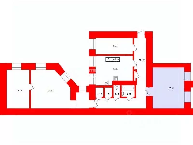 Комната Санкт-Петербург Колокольная ул., 9Б (20.6 м) - Фото 1