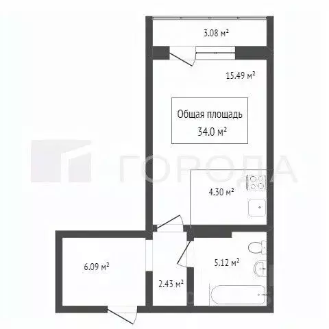 Студия Новосибирская область, Новосибирск ул. Петухова, 162 (31.0 м) - Фото 1
