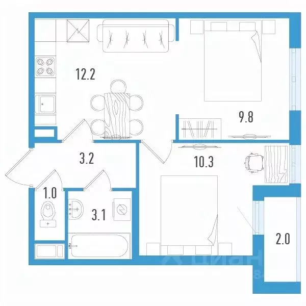 2-к кв. Санкт-Петербург пос. Шушары, просп. Старорусский, 3к2 (40.6 м) - Фото 1