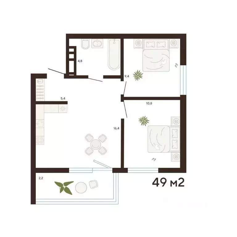 2-к кв. Приморский край, Владивосток Луговая ул. (49.0 м) - Фото 1