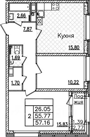 2-к кв. Санкт-Петербург Антоновская ул., 5 (57.16 м) - Фото 0