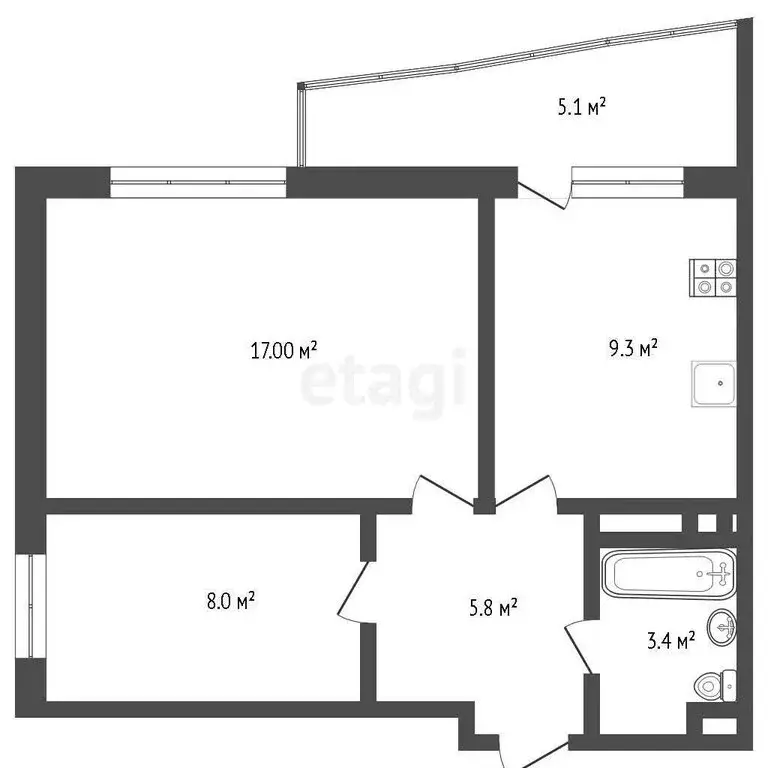 2-комнатная квартира: Тюмень, улица Газовиков, 51 (43.7 м) - Фото 1