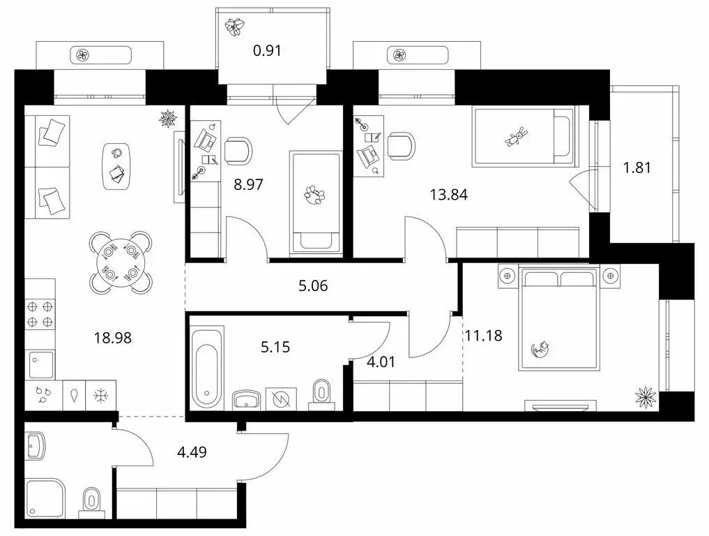 3-комнатная квартира: Улан-Удэ, улица Шмидта (77.03 м) - Фото 1