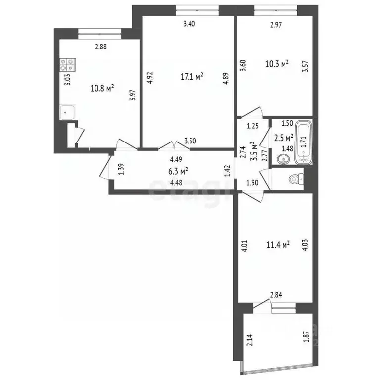 3-к кв. Тамбовская область, Тамбов Магистральная ул., 31 (63.2 м) - Фото 2