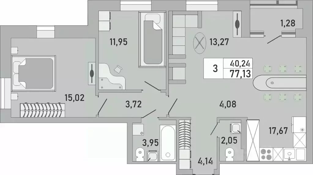 3-к кв. Башкортостан, Уфа Бакалинская ул., 9/1 (77.13 м) - Фото 1