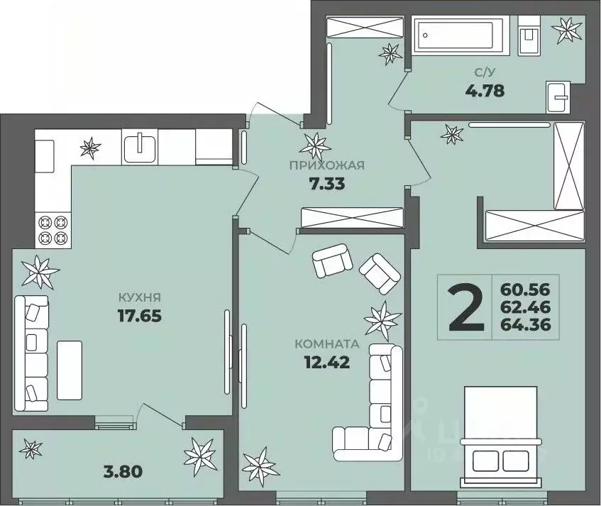 2-к кв. Калининградская область, Калининград ул. Генерала Толстикова, ... - Фото 1