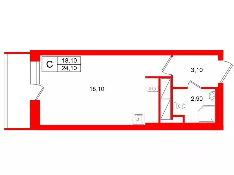 Студия Санкт-Петербург ул. Адмирала Черокова, 22 (24.1 м) - Фото 2