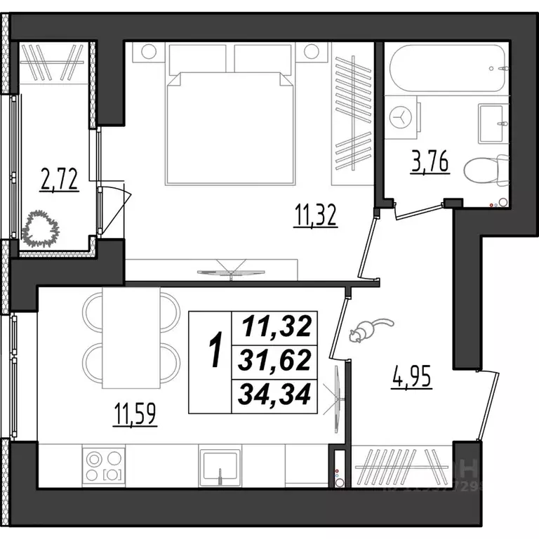 1-к кв. Мордовия, Саранск Химмаш жилрайон, 4-й мкр,  (34.34 м) - Фото 1