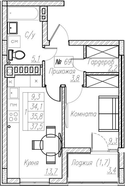 1-к кв. Калининградская область, Пионерский  (35.8 м) - Фото 1