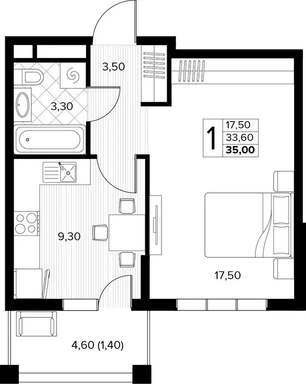 1-комнатная квартира: село Сукко, жилой комплекс Кипарис (35 м) - Фото 1