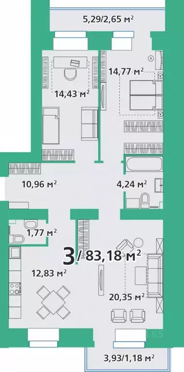 3-к кв. Красноярский край, Красноярск ул. Березина, 82Д (83.32 м) - Фото 0