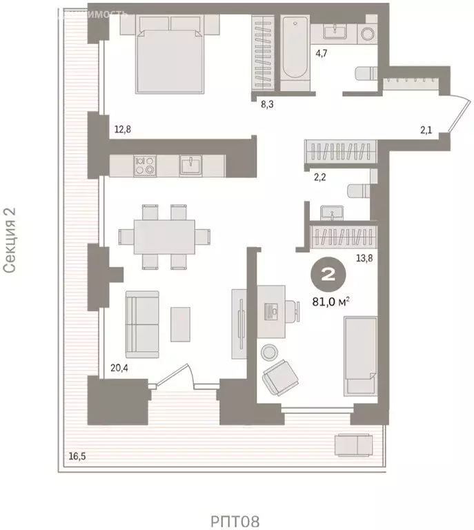 2-комнатная квартира: Тюмень, Причальная улица, 9 (81.1 м) - Фото 2