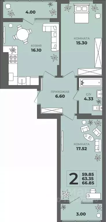 2-к кв. Калининградская область, Калининград ул. Генерала Толстикова, ... - Фото 1