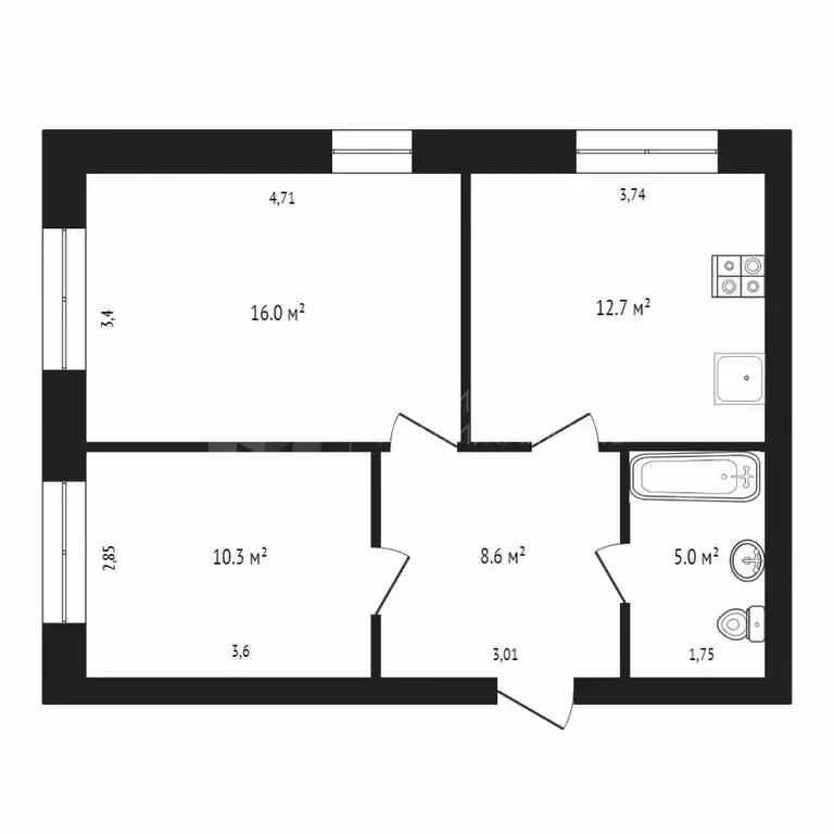 2-комнатная квартира: Тюмень, Новгородская улица, 14 (40 м) - Фото 0