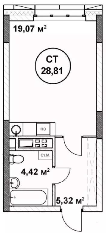 Студия Нижегородская область, Нижний Новгород ул. Родионова (28.81 м) - Фото 1