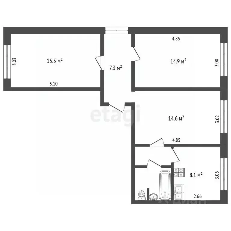 3-к кв. Ямало-Ненецкий АО, Ноябрьск ул. Ленина, 20 (67.0 м) - Фото 2